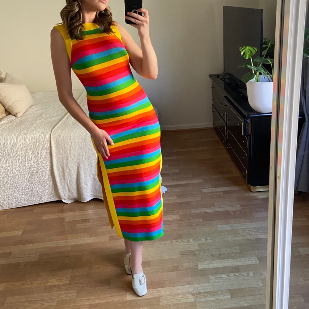 Vintage Rainbow Striped Maxi Dress - Picture 2 of 9